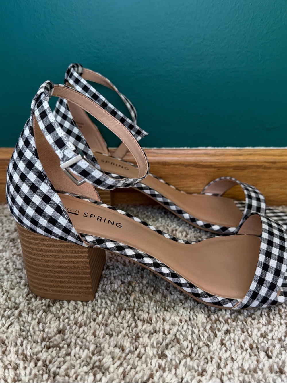 Call It Spring Black & White Gingham Block-Heel Sandals - Picture 2 of 3